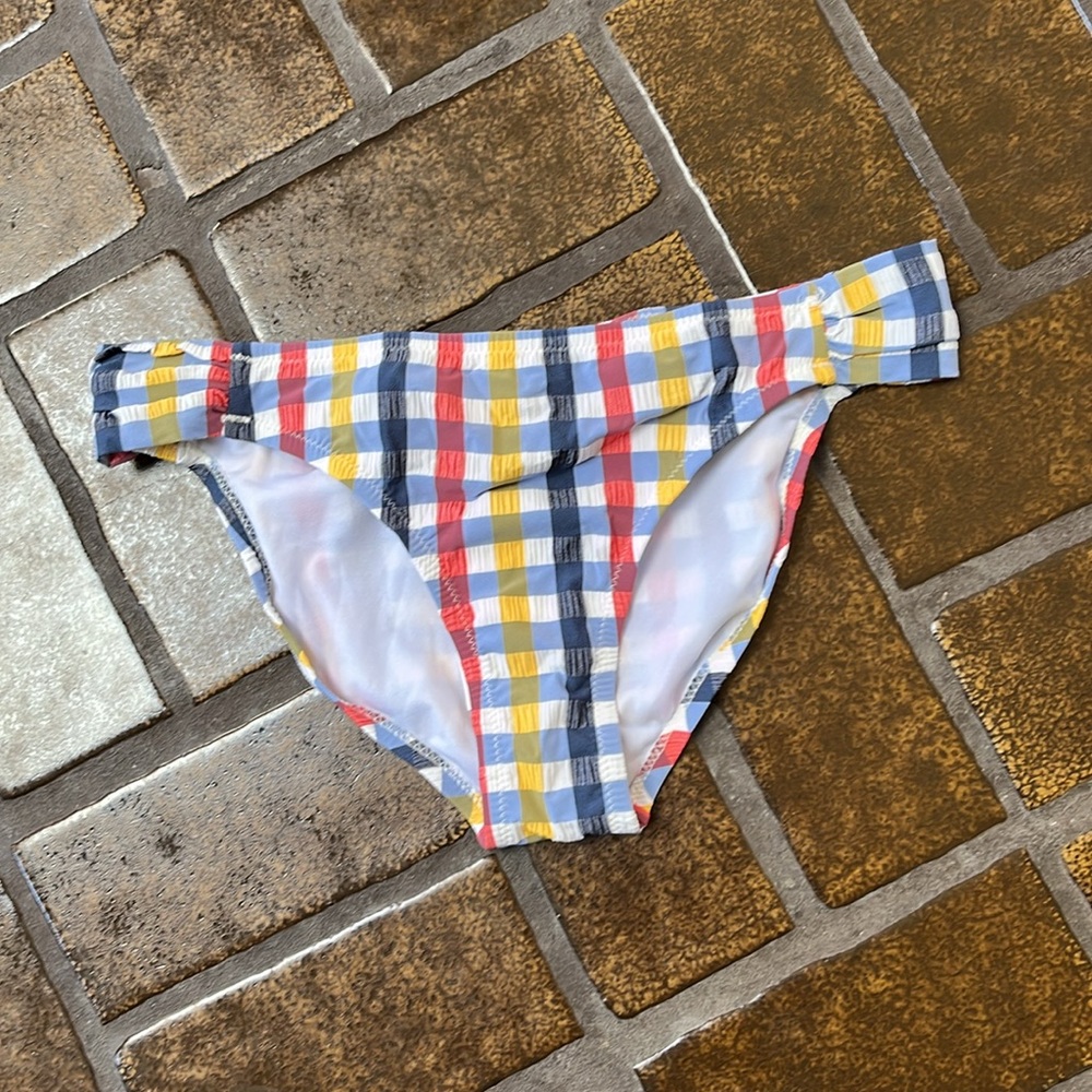NWT Jessica Simpson Colorful Gingham Plaid Shirred Side Hipster Bikini Bottom